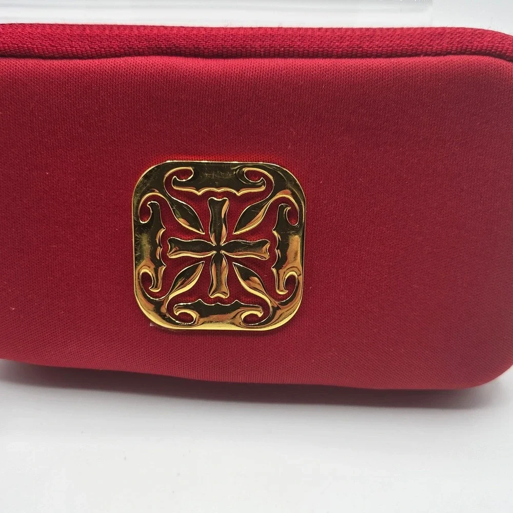 Rustic Cuff Red Wristlet Pouch Gold Logo‎ Detachable Strap Cosmetic Bag